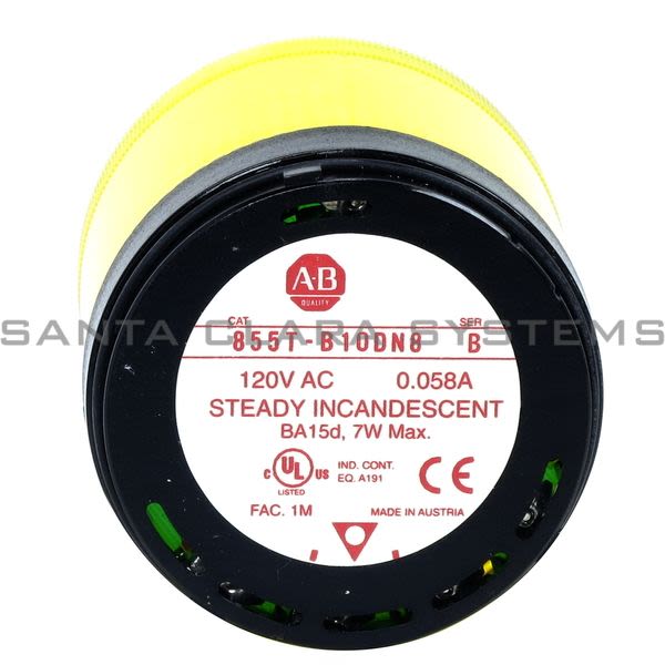 Allen Bradley 855T-B10DN8 Stack Light Yellow 120VAC 7W. Steady Product Image