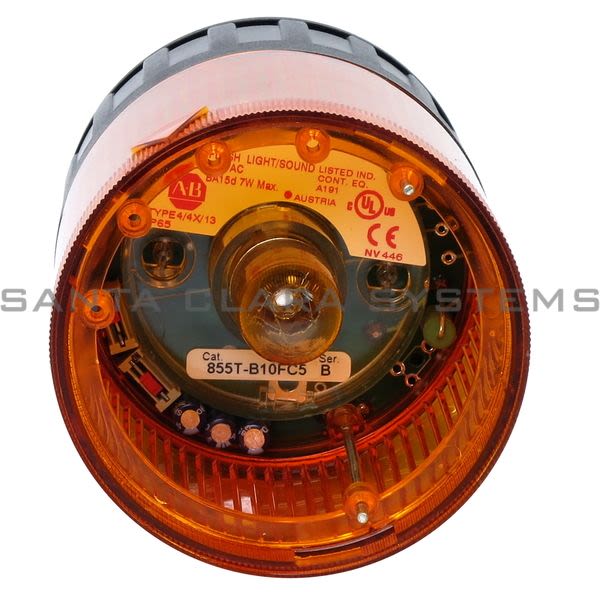 Allen Bradley 855T-B10FC5 Control Tower Stack Light | Amber Flashing Incandescent With Sound Product Image