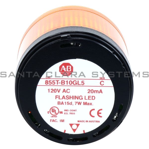 Allen Bradley 855T-B10GL5 Control Tower Stack Light, Black Housing, 120V AC Product Image