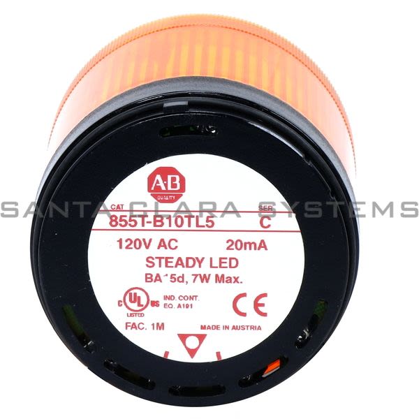 Allen Bradley 855T-B10TL5 Control Tower Stack Light | Amber Steady LED Product Image