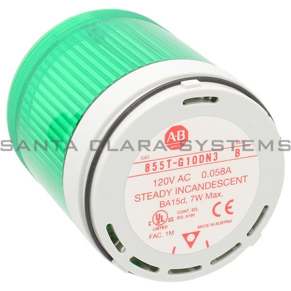 Allen Bradley 855T-G10DN3 Control Tower Stack Light | Green Steady Incandescent Product Image