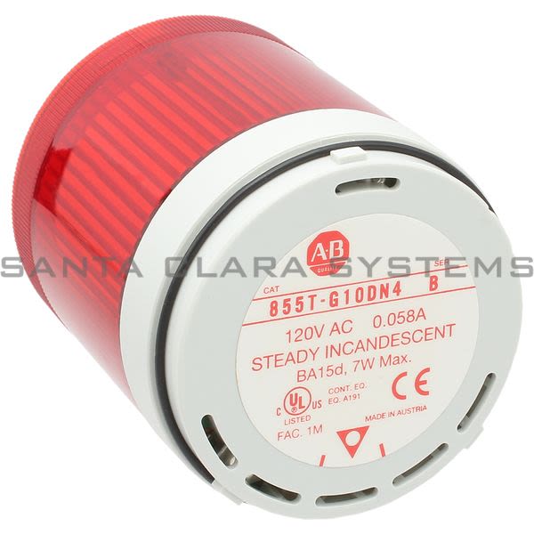 Allen Bradley 855T-G10DN4 Control Tower Stack Light | Red Steady Incandescent Product Image