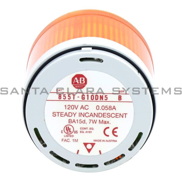 Allen Bradley 855T-G10DN5 Control Tower Stack Light | Amber Steady Incandescent Product Image