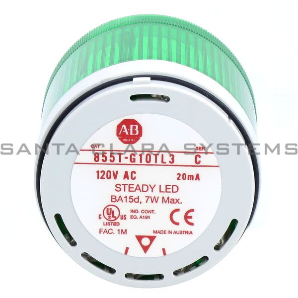 Allen Bradley 855T-G10TL3 Control Tower Stack Light| Steady LED Green Product Image