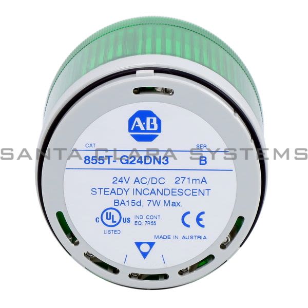 Allen Bradley 855T-G24DN3  Control Tower Stack Light | Green Steady Incandescent Product Image