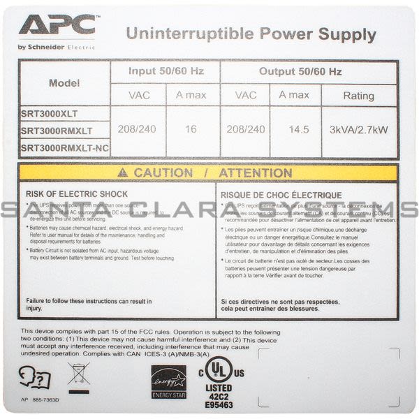 APC SRT3000RMXLT APC Smart-UPS On-Line Product Image