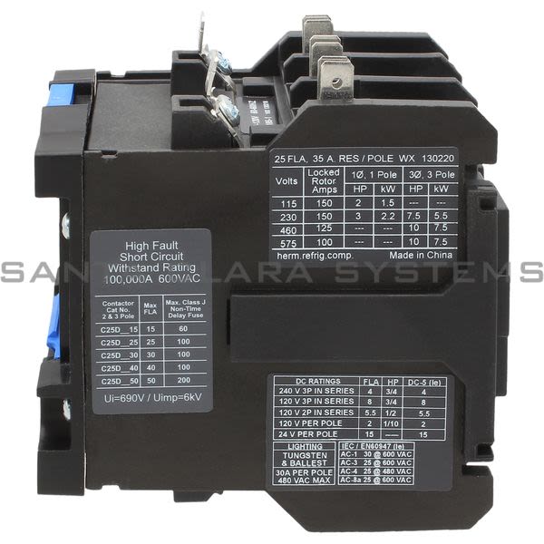 Cutler-Hammer C25DRD325A Contactor with DIN rail mount Product Image