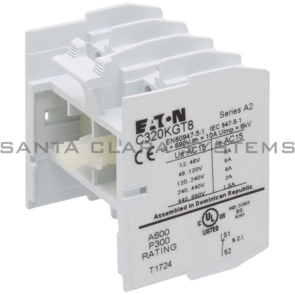 Cutler-Hammer C320KGT8 Auxiliary Contact 1-NO & 1-NC Top Mounted SIZE00-2 Product Image