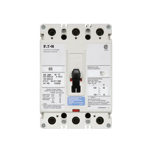 Cutler-Hammer ED3200L Circuit Breaker 3-Pole 200-AMP | Eaton Product Image