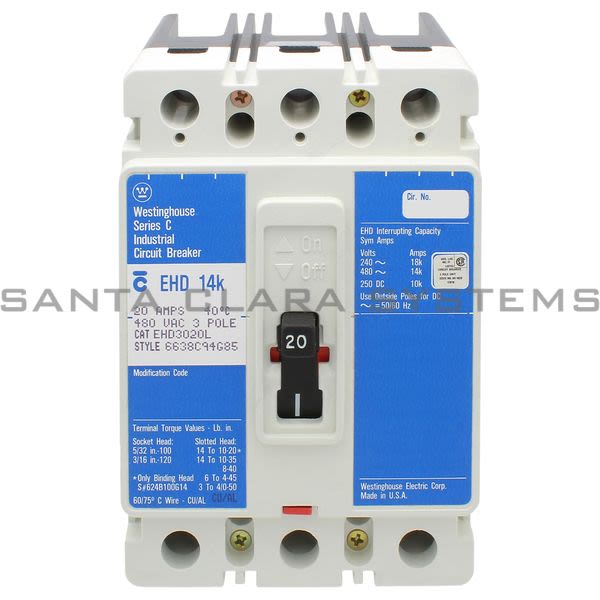 Cutler-Hammer EHD3020L Circuit Breaker 20-AMP 3-Pole W/Lugs | Eaton Ehd-3020L Product Image