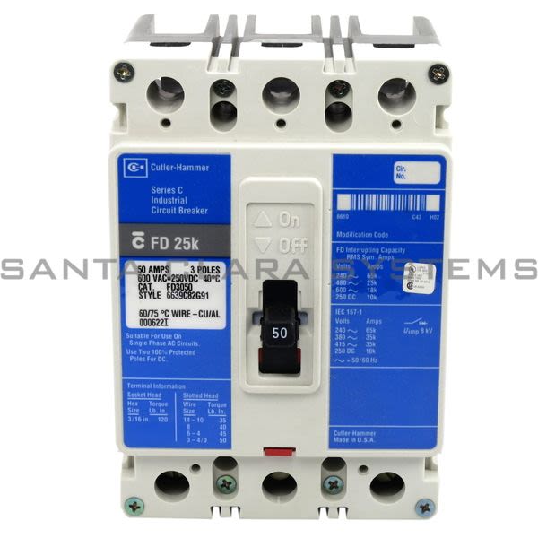 Cutler-Hammer FD3050 Circuit Breaker 50-AMP 3-Pole 600-VAC | Eaton Product Image