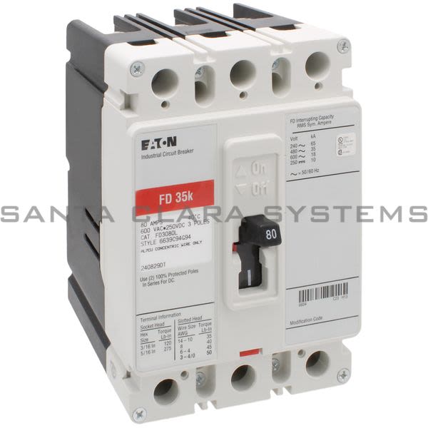 Cutler-Hammer FD3080L Circuit Breaker 80-AMP 3-Pole | Eaton Product Image