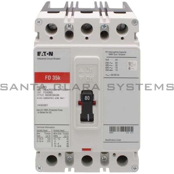 Cutler-Hammer FD3080L Circuit Breaker 80-AMP 3-Pole | Eaton Product Image