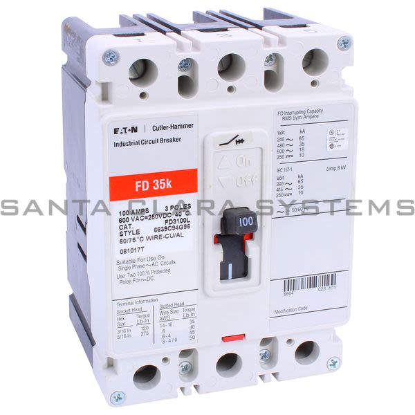 Cutler-Hammer FD3100L Circuit Breaker 3-Pole 100-AMPS | Eaton Product Image