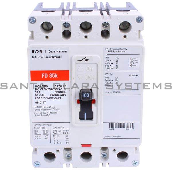 Cutler-Hammer FD3100L Circuit Breaker 3-Pole 100-AMPS | Eaton Product Image