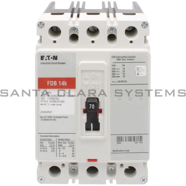 Cutler-Hammer FDB3070L Circuit Breaker 70-AMP 3-Pole | Eaton Product Image