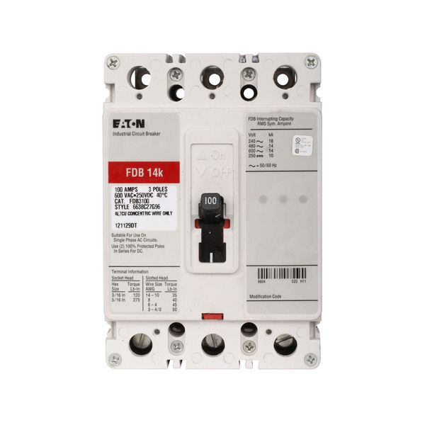 Cutler-Hammer FDB3100 Circuit Breaker 100-AMP 3-Pole | Eaton Product Image