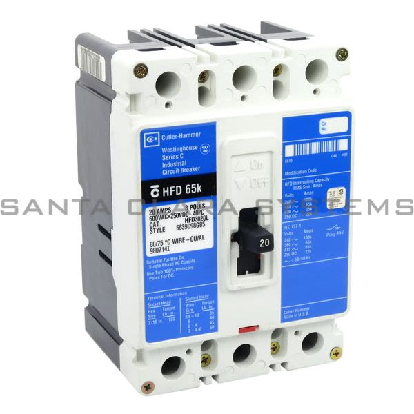 Cutler-Hammer HFD3020L Circuit Breaker 20amp 3Pole | Eaton Product Image