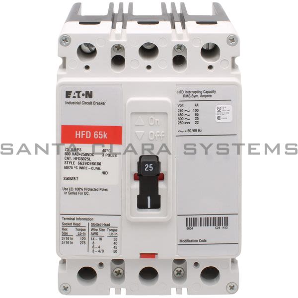 Cutler-Hammer HFD3025L Circuit Breaker 25amp 3Pole | Eaton Product Image