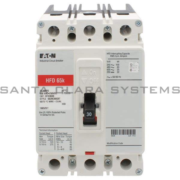 Cutler-Hammer HFD3030 Circuit Breaker | 30-AMP 3-Pole 600-VAC | Eaton Product Image