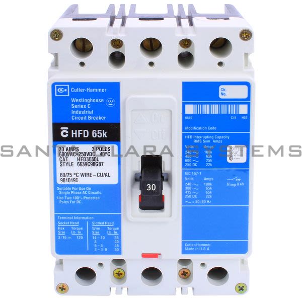 Cutler-Hammer HFD3030L Circuit Breaker 30-AMP 3-Pole | Eaton Product Image