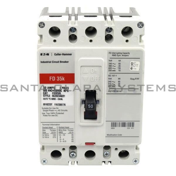 Cutler-Hammer HFD3050L Circuit Breaker | 50-AMPS 3-Pole | Eaton Product Image