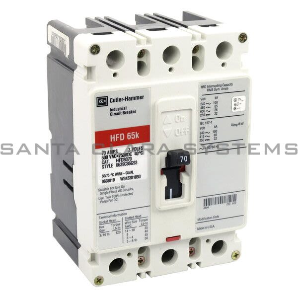 Cutler-Hammer HFD3070 Circuit Breaker | 70-AMP 3-Pole | Eaton Product Image