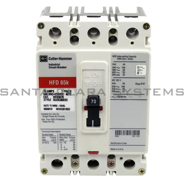 Cutler-Hammer HFD3070 Circuit Breaker | 70-AMP 3-Pole | Eaton Product Image