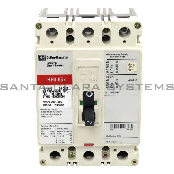 Cutler-Hammer HFD3070L Style 6639C98G93 3 Pole 70A Circuit Breaker Product Image