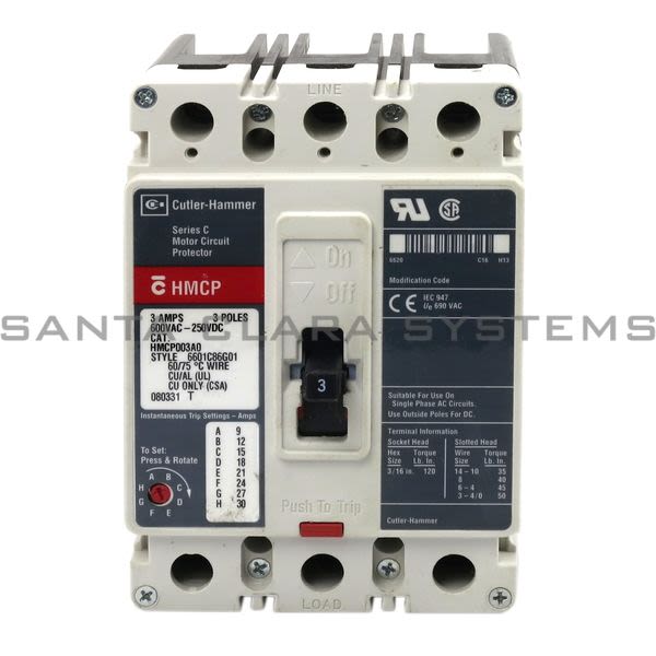 Cutler-Hammer HMCP003A0 Circuit Breaker 3amp 3Pole Product Image