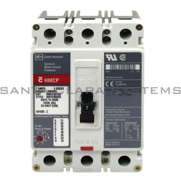 Cutler-Hammer HMCP007C0 Circuit Breaker 7amp | HMCP007-C0 Product Image