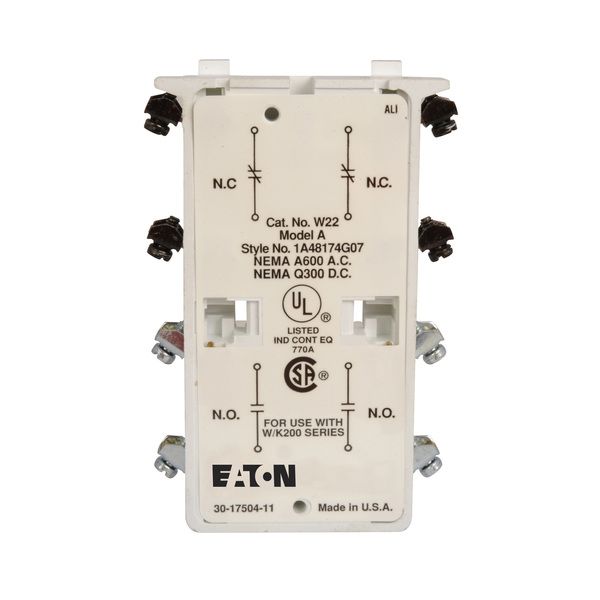 Cutler-Hammer W22 Auxilary Contact 2No/2NC | Eaton 1A48174G07 Product Image