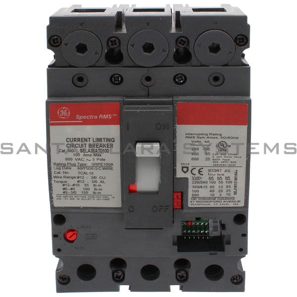 General Electric SELA36AT0100 Molded Case Circuit Breaker; 100 Amp, 600 Volt AC, 3-Pole Product Image