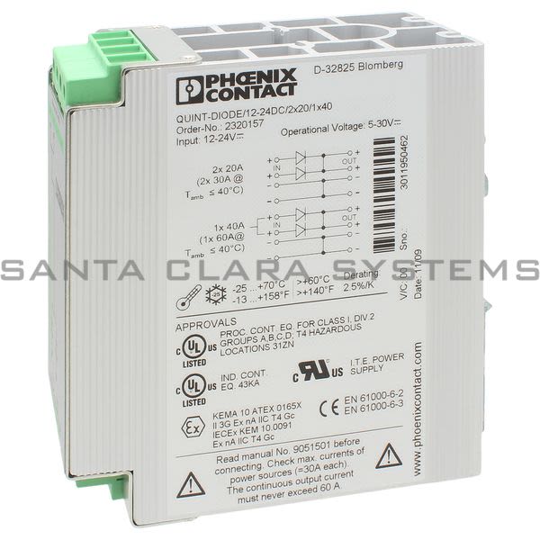 Phoenix Contact 2320157 DIN rail diode module - QUINT-DIODE/12-24DC/2X20/1X40 Product Image