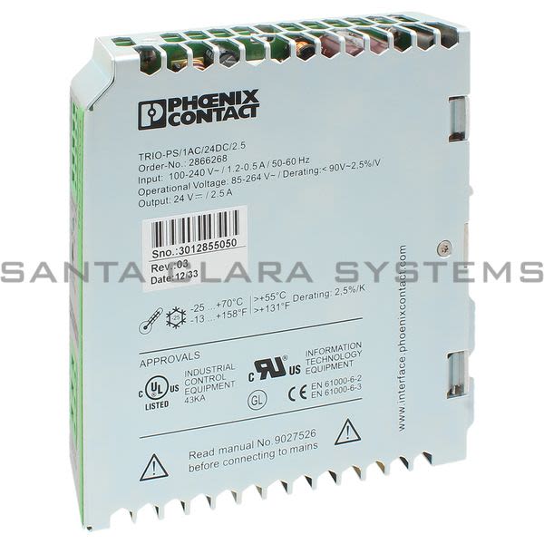 Phoenix Contact 2866268 Power Supply | Trio-PS/1AC/24DC/2.5 Product Image