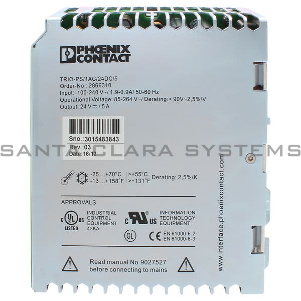 Phoenix Contact 2866310 Power Supply Unit | TRIO-PS/1AC/24DC/ 5 Product Image