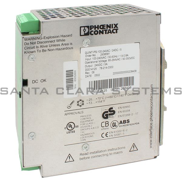 Phoenix Contact 2938581 Power Supply | Quint-PS-100-240AC/24DC/5 Product Image