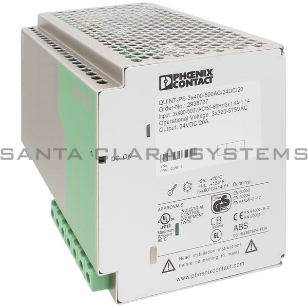 Phoenix Contact 2938727 Power Supply | Quint-PS-3X400-500AC/24DC/20 Product Image
