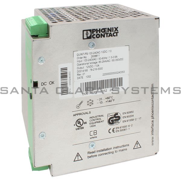 Phoenix Contact 2938811 Power Supply | Quint-PS-100-240AC/12DC/10 Product Image
