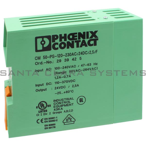 Phoenix Contact 2939425 Power Supply | cm 50-PS-120-230AC/24DC/2.5/F Product Image