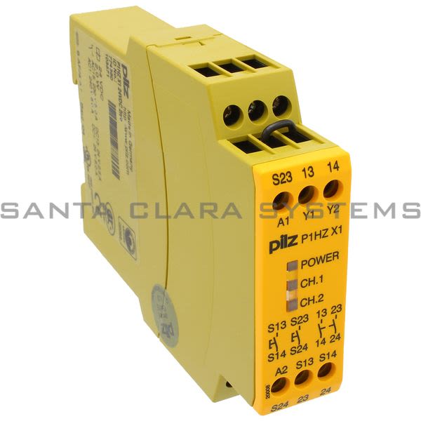 Pilz P1HZX124VDC2N-O-774360 Safety relay (standalone) Inputs: 1 N/O, 1 N/C per pushbutton Outputs: 2 N/O UB 24 V DC, width: 22.5 mm, plug-in termina Product Image