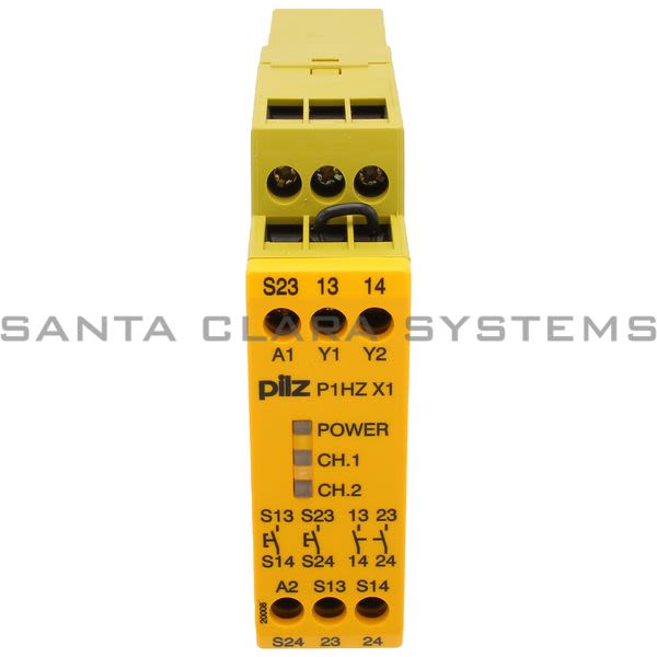 Pilz P1HZX124VDC2N-O-774360 Safety relay (standalone) Inputs: 1 N/O, 1 N/C per pushbutton Outputs: 2 N/O UB 24 V DC, width: 22.5 mm, plug-in termina Product Image