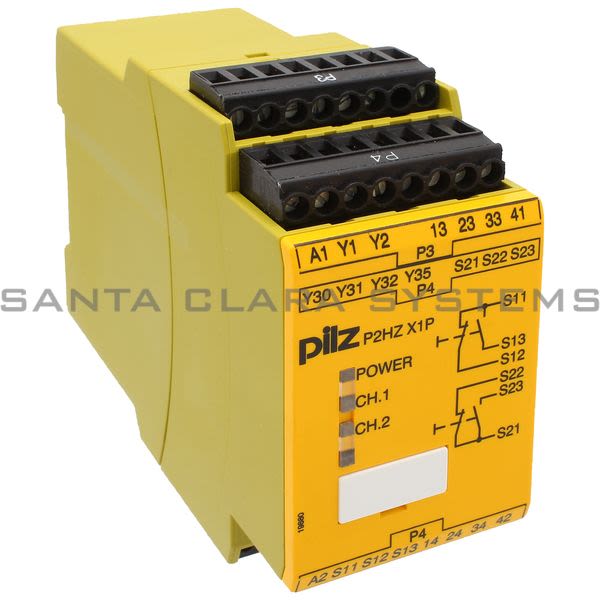Pilz P2HZX1P110VAC3N-O1N-C2SO-777434 Safety relay (standalone) Inputs: 1 N/O, 1 N/C per pushbutton Outputs: 3 N/O, 1 N/C, 2 semiconductor UB 110 V AC, width: Product Image