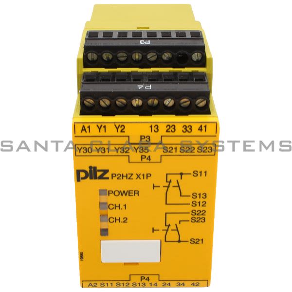 Pilz P2HZX1P110VAC3N-O1N-C2SO-777434 Safety relay (standalone) Inputs: 1 N/O, 1 N/C per pushbutton Outputs: 3 N/O, 1 N/C, 2 semiconductor UB 110 V AC, width: Product Image