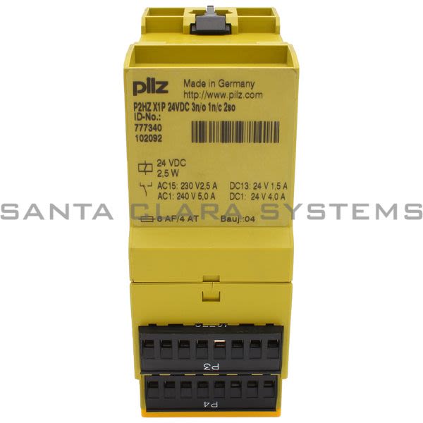 Pilz P2HZX1P24VDC3N-O1N-C2SO-777340 Safety relay (standalone) Inputs: 1 N/O, 1 N/C per pushbutton Outputs: 2 N/O, 1 N/C, 2 semiconductor UB 24 V DC, width: Product Image