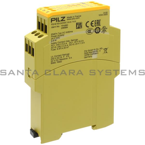 Pilz P2HZX324VDC2N-O1N-C-774350 Safety relay (standalone) Inputs: 1 N/O, 1 N/C per pushbutton Outputs: 2 N/O, 1 N/C UB 24 V DC, width: 22.5 mm, plug-in Product Image