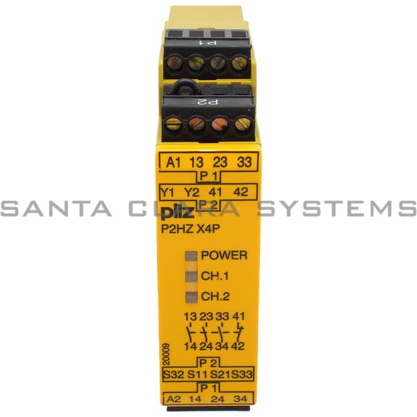 Pilz P2HZX4P24VDC3N-O1N-C-777355 Safety relay (standalone) Inputs: 1 N/O, 1 N/C per pushbutton Outputs: 3 N/O, 1 N/C UB 24 V DC, width: 22.5 mm, plug-in Product Image