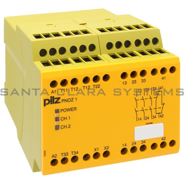 Pilz PNOZ124VDC3N-O1N-C-775695 Safety relay (standalone) Inputs: 1-/2-channel wiring without detection of shorts across contacts Outputs: 3 N/O, 1 N/C Product Image