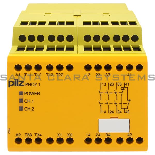 Pilz PNOZ124VDC3N-O1N-C-775695 Safety relay (standalone) Inputs: 1-/2-channel wiring without detection of shorts across contacts Outputs: 3 N/O, 1 N/C Product Image
