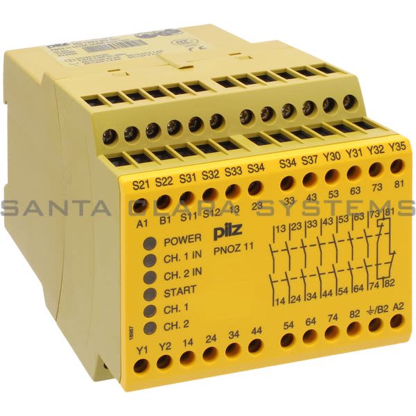 Pilz PNOZ1124VAC24VDC7N-O1N-C-774080 Safety relay (standalone) Inputs: 1- / 2-channel wiring with detection of shorts across contacts Outputs: 7 N/O, 1 N/C, Product Image
